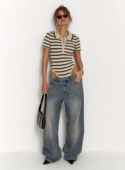 body polo en maille cotelee manches courte et coupe ajustee rayures 6a9187d7ab9a3
